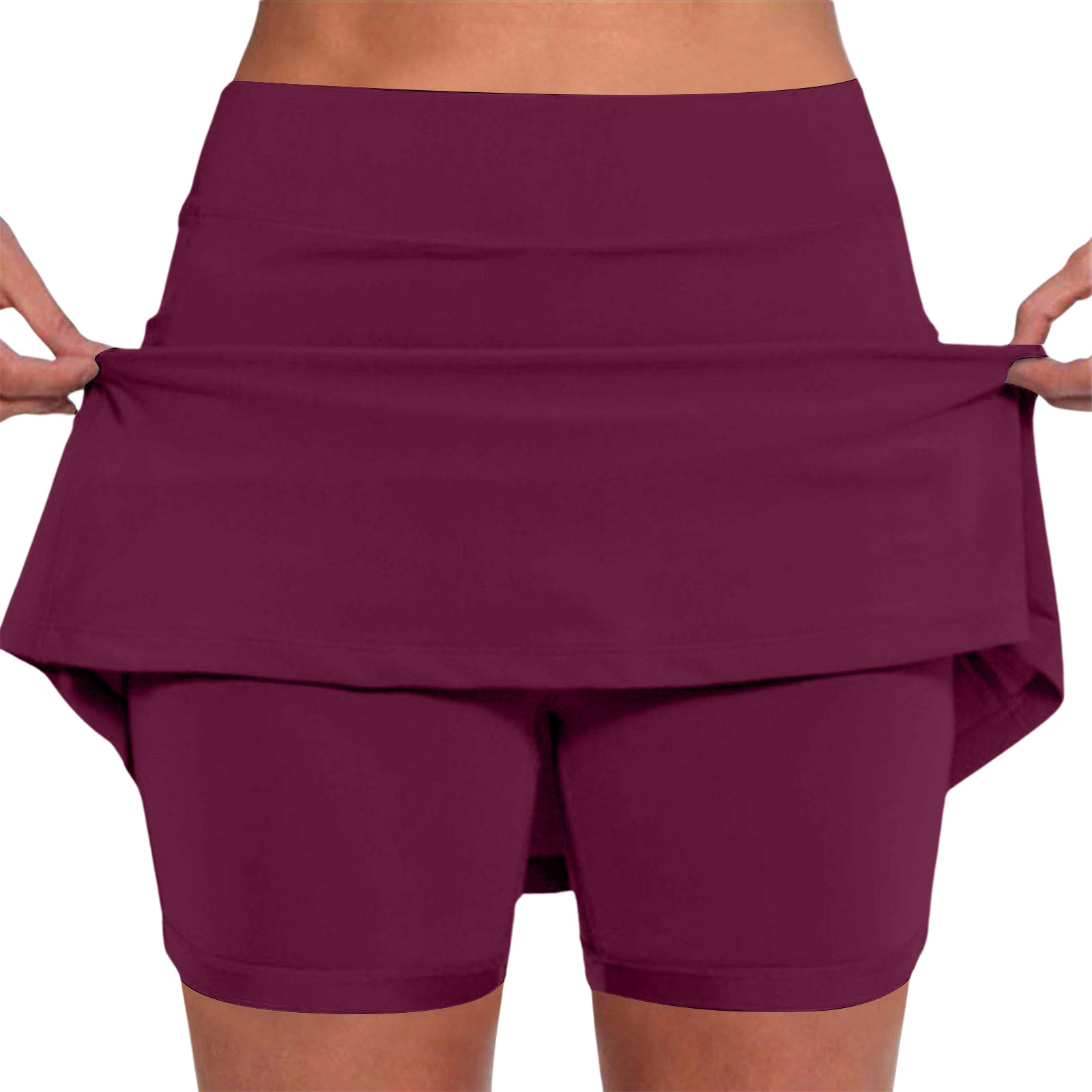 thumbnail image 3 of Falda pantalón de cintura media con bolsillos para mujer - Conjunto informal y deportivo de falda y pantalón corto, 3 of 8